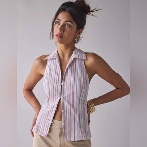 Urban Outfitters Party Girl Vertical Stripe Button Down Sleeveless Shirt Size XL